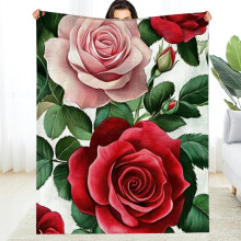 Red and Pink Peonies Flannel Blanket 30x40 in