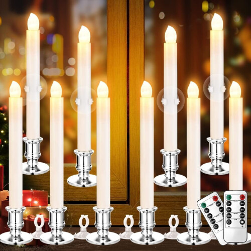 LED Window Candles with Remote Timer Suction Cups 10-Pack