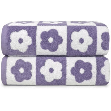 Luxury Bath Towel Checkered Floral Pink 27.5x55 Inches 100%