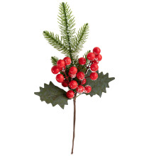 Artificial Red Berry Picks with Green Leaves 12 pcs