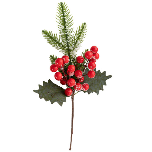 Artificial Red Berry Picks with Green Leaves 12 pcs