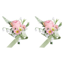 Silk Flower Boutonnieres for Bride and Groom Peach Pin-Back