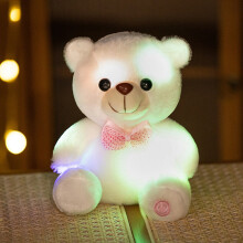 Color-Changing Bear Plush Toy with LED Light and Ribbon Bow