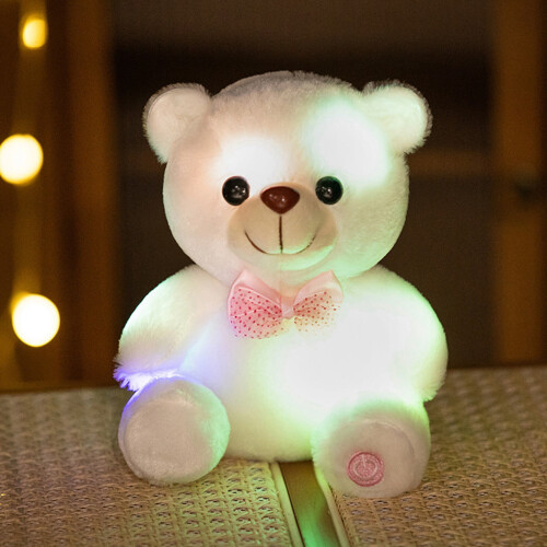 Color-Changing Bear Plush Toy with LED Light and Ribbon Bow