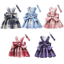 Plaid Pet Dress Harness Set with Leash for Cats and Dogs