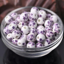 Ceramic flower beads round 8mm 10mm 12mm 10pcs