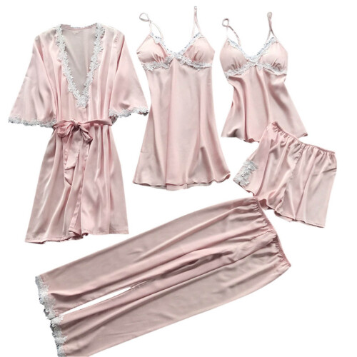 Women's Silk Pajama Set Soft Pink 5-Piece