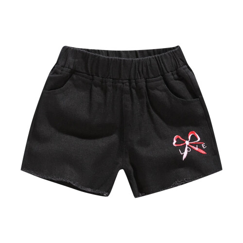 Girls Denim Shorts Raw Hem Pull-On Pockets Black Size 5