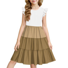 Girls' Color Block Ruffle Sleeve Sundress Summer Casual