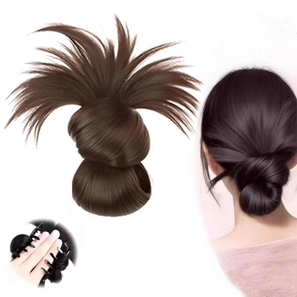 Feathered Bun Wig with Claw Clip Light Brown