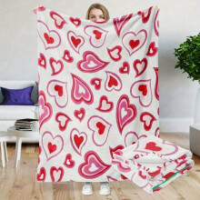 HELLOYOUNG Flannel Throw Blanket with Heart Pattern, Red