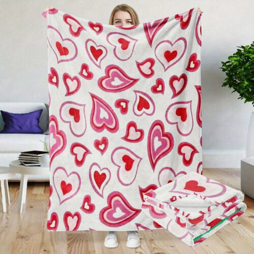HELLOYOUNG Flannel Throw Blanket with Heart Pattern, Red