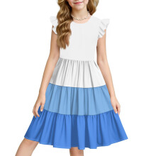 Girls' Color Block Ruffle Sleeve Sundress, Multicolor,