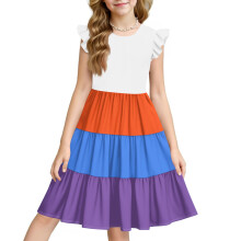 Girls' color block ruffle sleeve sundress, multicolor,