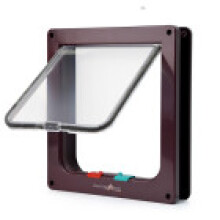 (Coffee ,M)Pet Flap Lockable Frame Door Home Cat Supplies Acrylic Secure Dog Mate Durable