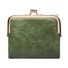 Women's Vintage Leather Bifold Coin Purse with Zipper and