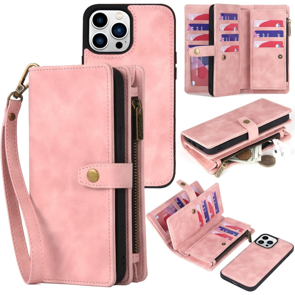 Leather Wallet Case For Iphone 15 Pro 6.1 Inch Pink 9422877563678