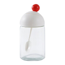 Glass Salt and Pepper Shakers with Spoon, White, Set of 2