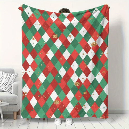 Christmas Throw Blanket Red Green Stripes Polyester Flannel