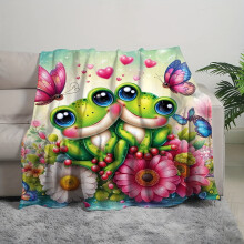 Flannel Blanket Reversible Green Frogs Butterflies Print