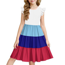 Girls' Color Block Ruffle Sleeve Sundress, Multicolor,
