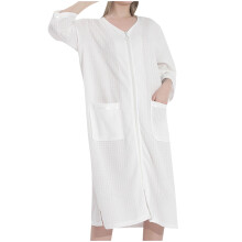 Women's Waffle Bathrobe Lightweight Zip-Up White M