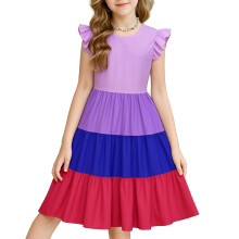 Girls' Multicolor Tiered Sundress with Ruffle Sleeves,