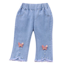 Girls' Denim Capri Pants Wide Leg Elastic Waist Red 18-24
