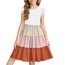 Girls' Color Block Ruffle Sleeve Sundress Summer Casual