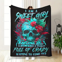 Vintage deken van polyester met doodskopmotief, 150x200 cm