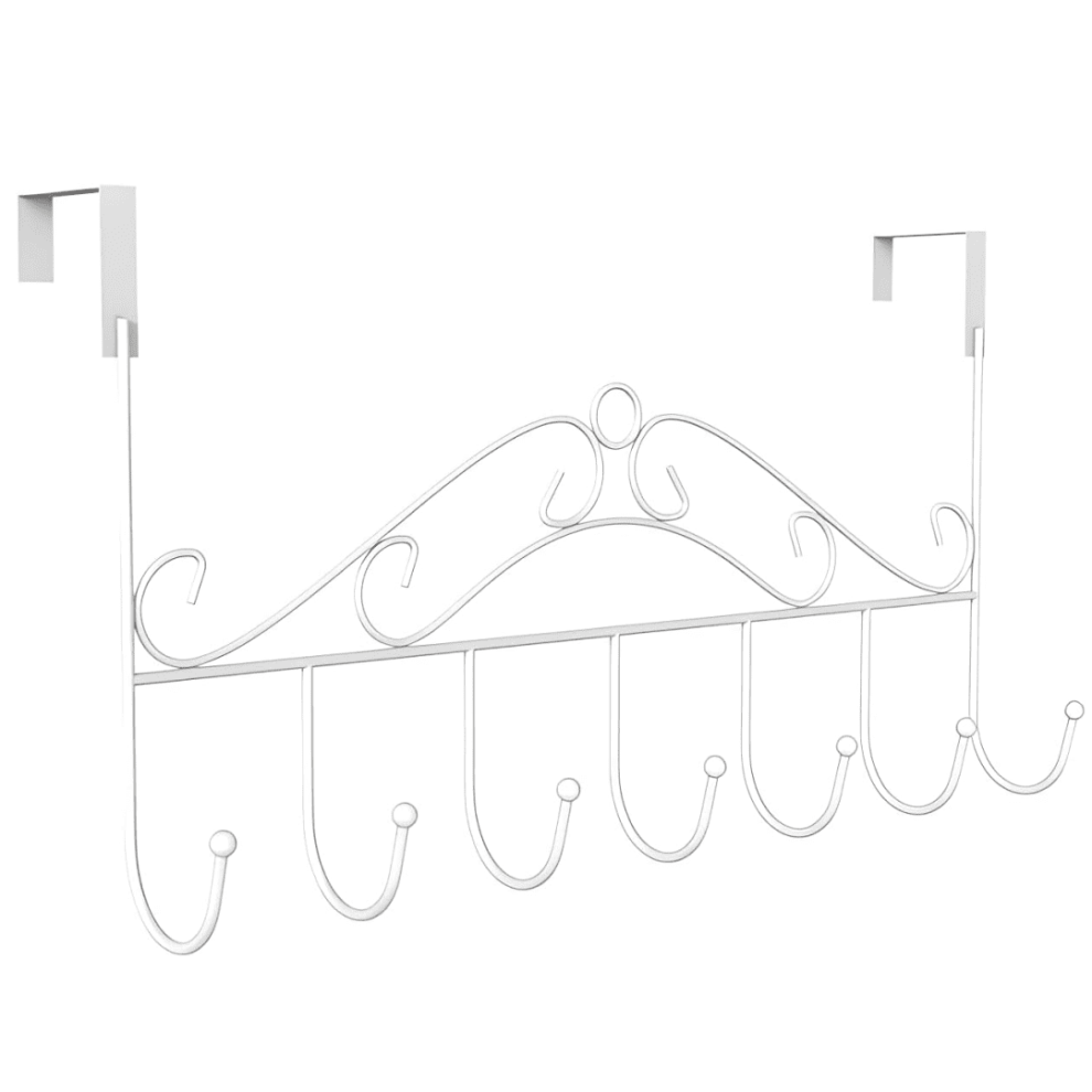 White Over-The-Door Hooks Rack 7-Hook Metal For Hats Coats 9085618517868