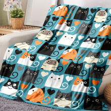 Kuscheldecke mit Cartoon-Katzenmotiv, weicher Flanell-Fleece, 150 x 100 cm