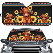 Aztec Geometric Baby Highland Cow Sunflower Car Sun Shade