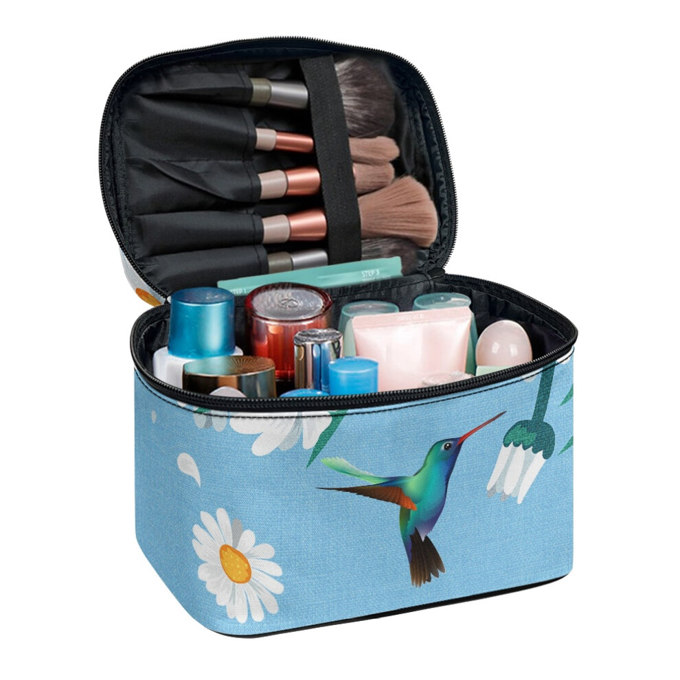Cosmetic Organizer Bag Large Capacity with Brush Slots Blue