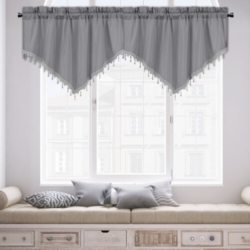 Solid Green Triangle Valance Curtain with Fringe Polyester