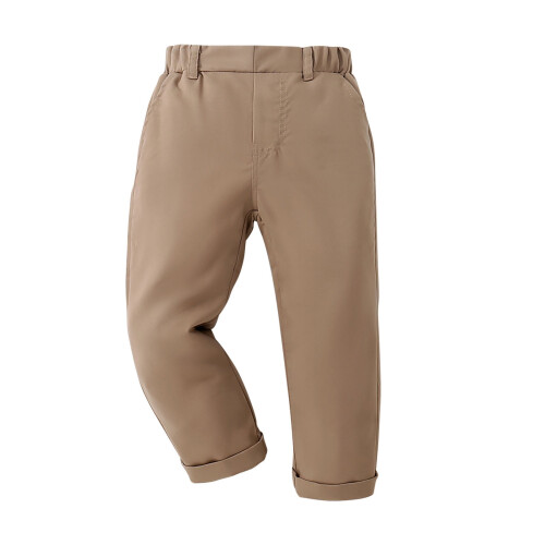 Boys Khaki Twill School Pants Flat Front Elastic Waist 1