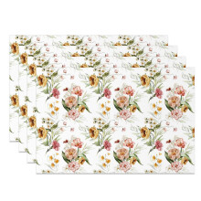 Pink Floral Placemats Set of 4, 12 x 18 Inch