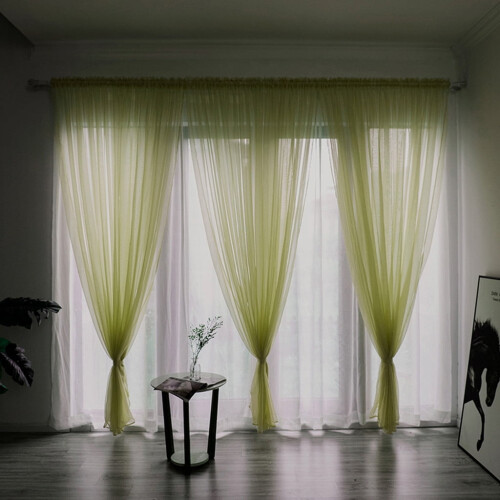 Sheer Curtains Leaves Pattern Voile Fabric 1 Panel