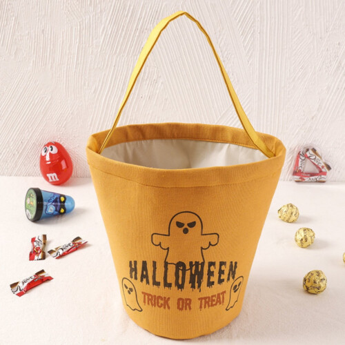 Halloween Pumpkin Canvas Tote Basket Reusable Portable