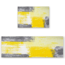 2-Piece Kitchen Rug Set Grey Yellow 19.7x31.5 + 15.7x47.2 in