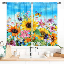 Sunflower Curtains Watercolor Floral 55x39 Inch Rod Pocket