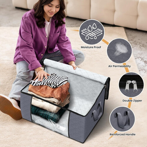 Foldable Thick Fabric Blanket Storage Bag with Handle 2