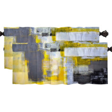 Grey Yellow Abstract Kitchen Curtains Valances 52x18 in