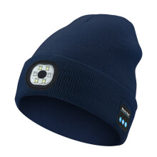 Bluetooth beanie hat with LED headlight mic headphones dark