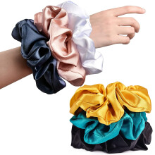 Southwit Black Satin Scrunchies for Women 6-Pack