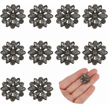 Alloy Rhinestone Shank Buttons 1-Hole Flower Black 20x7mm
