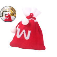 Christmas Knit Drawstring Gift Bag Red White Santa Sack