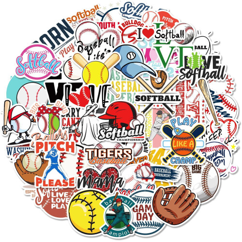 Baseball Softball Stickers Pack 50 Waterproof