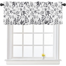 Kitchen Valance Spring Leaf Design Black White Grey 54x18