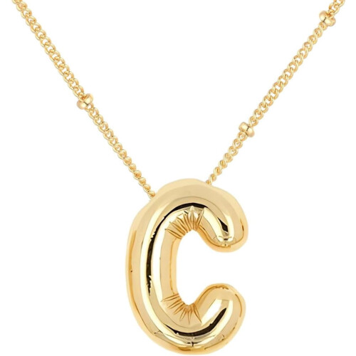 Bubble Letter Necklace 18K Gold Plated Initial Pendant